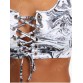 Abstract Printed Sports Cutout Lace Up Bra - Grey White - L1386386