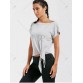 Active  Front Tie CroppedT-shirt - Gray - M1190270
