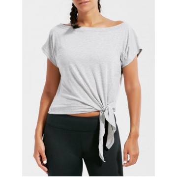 Active  Front Tie CroppedT-shirt - Gray - M1190270