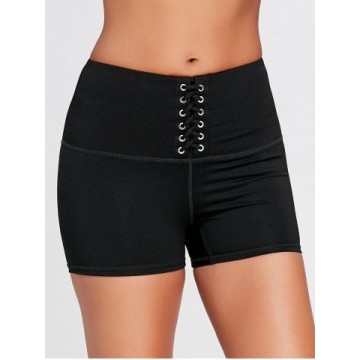 Active High Waisted Lace Up Shorts - Black - L1251760