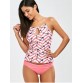 Anchor Print Keyhole Backless Tankini Swimsuits - Pink - L