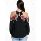 Applique Embroidery Open Shoulder Top - Black - Xl1252340