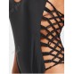 Backless Crochet Panel Padded Swimwear - Black - Xl