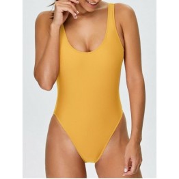 Backless High Cut One Piece Swimwear - Yellow - S