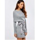Batwing Knit Dress With Bowknot Sash - Light Gray - L