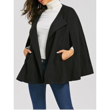 Batwing Sleeve Woollen Cape Coat - Black - 2xl1371313