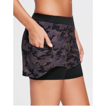 Camo Zip Pocket Two Layered Sports Shorts - Black - M1270723