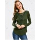 Casual Scoop Neck Hollow Out Crochet Spliced Solid Color T-Shirt For Women - Army Green - Xl1242645