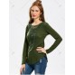Casual Scoop Neck Hollow Out Crochet Spliced Solid Color T-Shirt For Women - Army Green - Xl