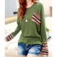Casual Scoop Neck Long Sleeves Striped Splicing T-Shirt For Women - Green - One Size126182