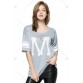 Casual Scoop Neck Loose-Fitting Printed 3/4 Length Sleeve T-shirt For Women - Deep Gray - One Size1324247