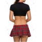 Checked School Uniform Cosplay Costumes - Red - S