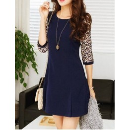 Chic Style Round Collar Ruffled Tiny Floral Print 3/4 Sleeves Women's Dress - L