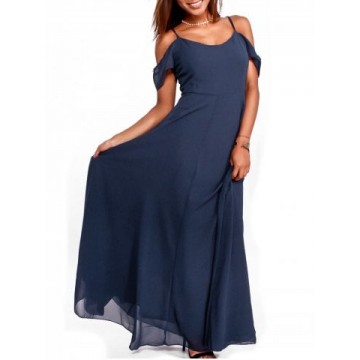 Chiffon Cold Shoulder Maxi Flowy Dress - Purplish Blue - 2xl1380141