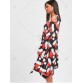 Christmas Hat Printed Cold Shoulder Asymmetrical Dress - Black And Red - 2xl