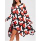 Christmas Hat Printed Cold Shoulder Asymmetrical Dress - Black And Red - 2xl1335199