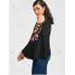 Cold Shoulder Flarel Sleeve Embroidery Blouse - Black - L1340527