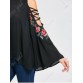 Cold Shoulder Flarel Sleeve Embroidery Blouse - Black - L1340527