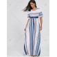 Color Block Striped Tee Shirt Maxi Dress - Blue - 2xl1246386