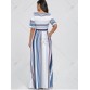 Color Block Striped Tee Shirt Maxi Dress - Blue - 2xl