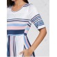 Color Block Striped Tee Shirt Maxi Dress - Blue - 2xl