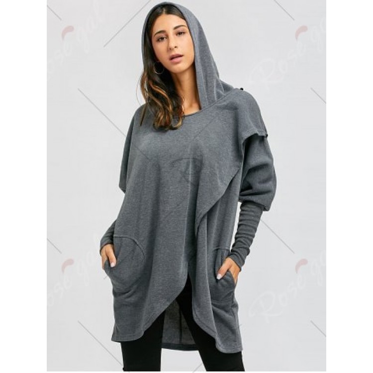 Convertible Long Open Front Drape Hoodie - Deep Gray - MOuterwear