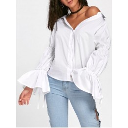 Convertible Oversized Bell Sleeve Shirt - White - M