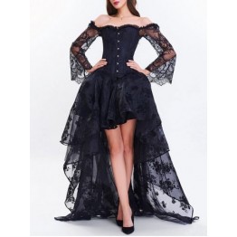 Corset Top with High Low Skirt - Black - S
