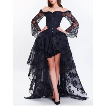 Corset Top with High Low Skirt - Black - S1319393
