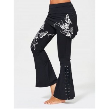 Criss Cross Bottom Flare Pants with Print - Black - L1228959