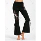 Criss Cross Bottom Flower Print Flare Pants - Black And Red - L1250780