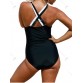 Criss Cross Color Block Swimsuit - Black - L