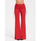 Criss Cross Lace Up High Waist Flare Pants - Red - M