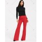 Criss Cross Lace Up High Waist Flare Pants - Red - M