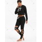 Crop Hoodie and  Cutout Letter Sports Leggings - Black - S1383953