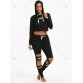 Crop Hoodie and  Cutout Letter Sports Leggings - Black - S