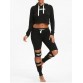 Crop Hoodie and  Cutout Letter Sports Leggings - Black - S1383953