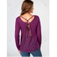 Cross Strappy Lace Back Long Sleeve T-shirt - Purple - 2xl