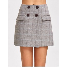 Double Breasted High Waist Mini Skirt - Gray - M