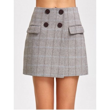 Double Breasted High Waist Mini Skirt - Gray - M1461146