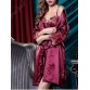 Embroidery Satin Cami Dress with Robe - Dark Red - M