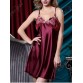 Embroidery Satin Cami Dress with Robe - Dark Red - M