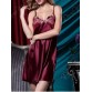 Embroidery Satin Cami Dress with Robe - Dark Red - M1253841
