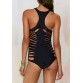 Fashion Round Neck Black Hollow Swimwear For Women - Black - M349703