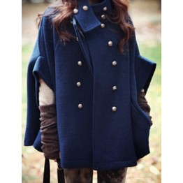 Fashionable Stand Collar Double-Breasted Cape Coat For Women - Blue - M