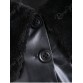 Faux Fur Collar Asymmetric PU Leather Coat - Black - 2xl
