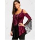 Flare Sleeve Lace Up Velvet Gothic Top - Wine Red - 2xl1392559