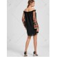 Flare Sleeve Off Shoulder Embroidered Mesh Dress - Black - 2xl