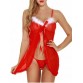 Flounce Feathers Front Slit See Through Christmas Lingerie Babydoll - Red - Xl1371352