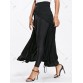 Front Slit Lace Up High Waisted Maxi Skirt - Black - M